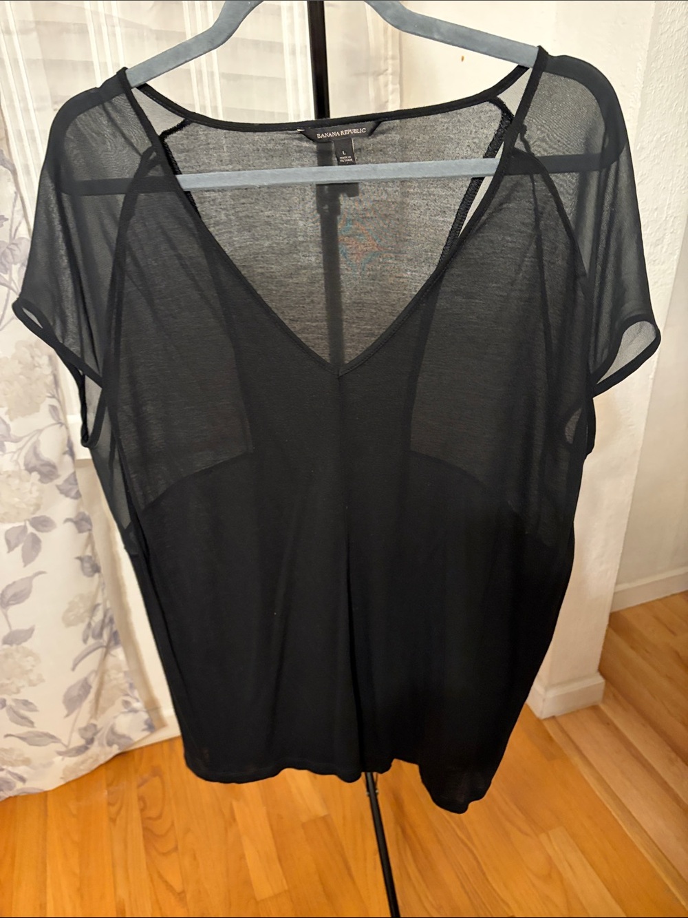 Banana Republic Black Sheer V-Neck Lounge Top